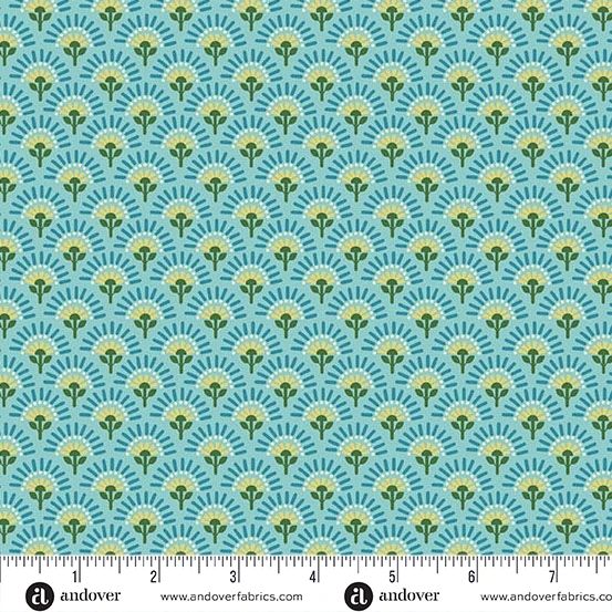 Andover Fabrics - Kim Schaefer - Whimsy - 1658-LB - Flower Fan - Turquoise - W10.5