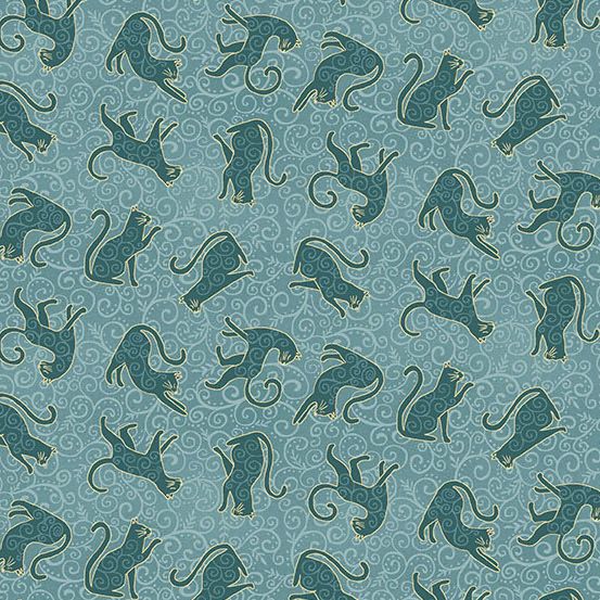 Makower - Charmed - Whiskers - Teal - 197-T - W02.3
