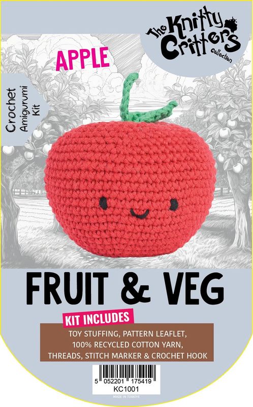 Hello Crafts - Knitty Critters - Pouch Pals - Fruit & Vegetable - Apple - KC1001 - Amigurumi Crochet Kit - UndBrd