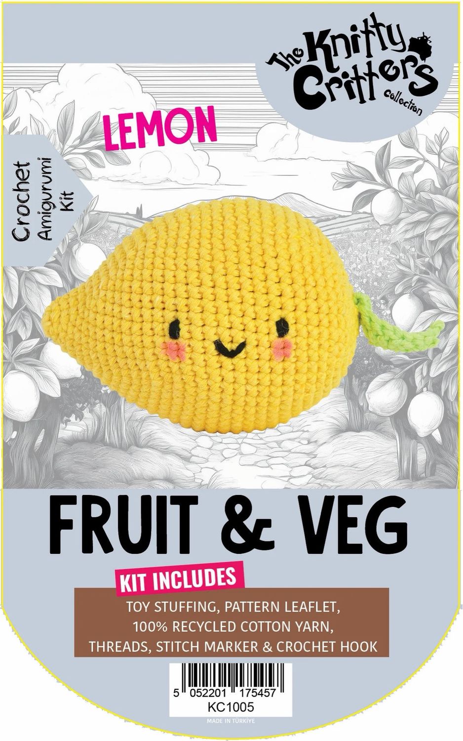 Hello Crafts - Knitty Critters - Pouch Pals - Fruit & Vegetable - Lemon - KC1005 - Amigurumi Crochet Kit - UndBrd Hello Crafts - Knitty Critters - Pouch Pals - Fruit & Vegetable - Lemon - KC1005 - Amigurumi Crochet Kit - UndBrd