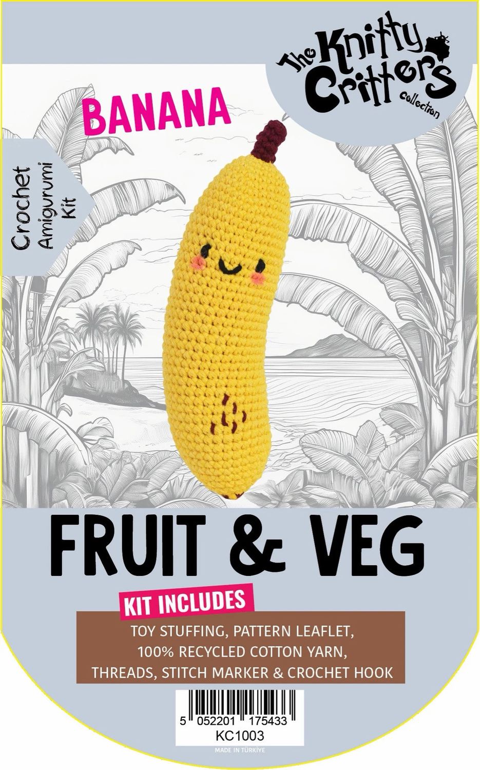 Hello Crafts - Knitty Critters - Pouch Pals - Fruit & Vegetable - Banana - KC1003 - Amigurumi Crochet Kit - UndBrd Hello Crafts - Knitty Critters - Pouch Pals - Fruit & Vegetable - Banana - KC1003 - Amigurumi Crochet Kit - UndBrd