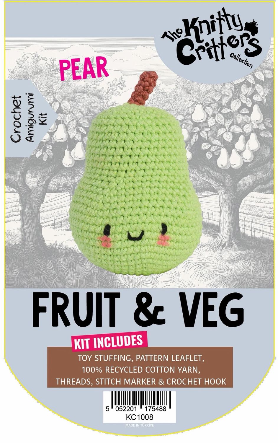 Hello Crafts - Knitty Critters - Pouch Pals - Fruit & Vegetable - Pear - KC1008 - Amigurumi Crochet Kit - UndBrd Hello Crafts - Knitty Critters - Pouch Pals - Fruit & Vegetable - Pear - KC1008 - Amigurumi Crochet Kit - UndBrd