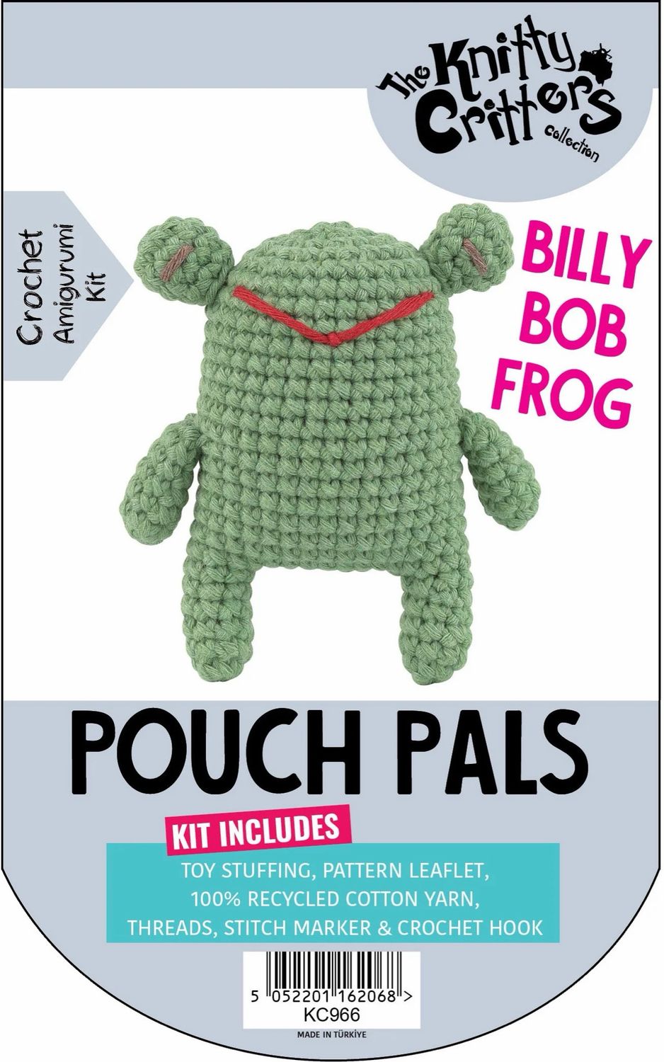 Hello Crafts - Knitty Critters - Pouch Pals - Billy Bob Frog - KC966 - Amigurumi Crochet Kit - UndBrd