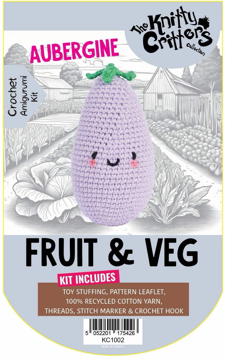 Hello Crafts - Knitty Critters - Pouch Pals - Fruit & Vegetable - Aubergine - KC1002 - Amigurumi Crochet Kit - UndBrd Hello Crafts - Knitty Critters - Pouch Pals - Fruit & Vegetable - Aubergine - KC1002 - Amigurumi Crochet Kit - UndBrd