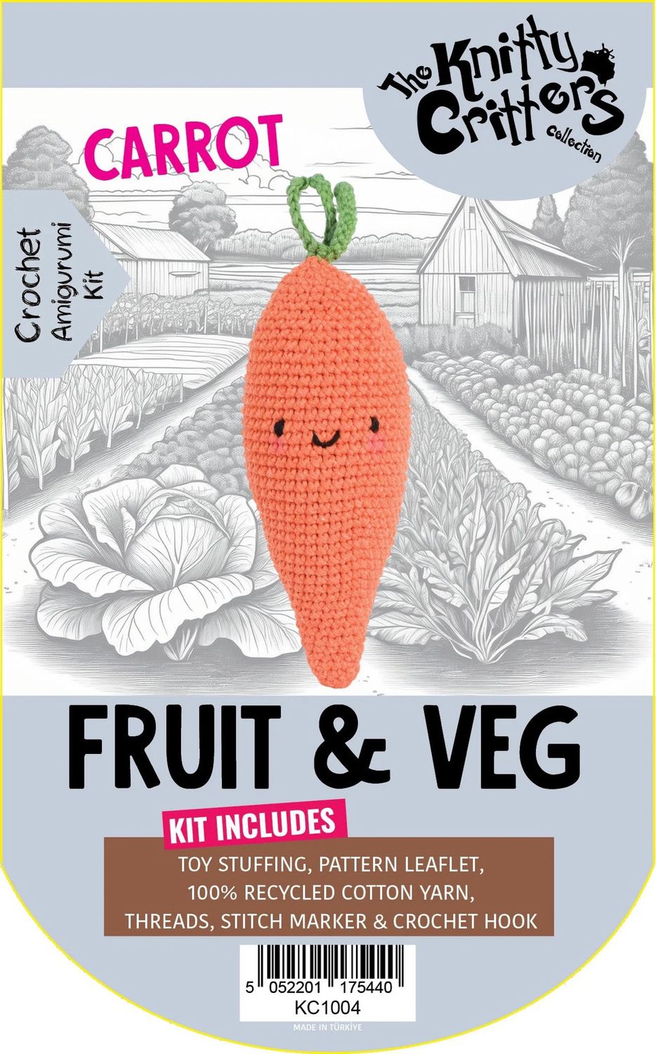Hello Crafts - Knitty Critters - Pouch Pals - Fruit & Vegetable - Carrot - KC1004 - Amigurumi Crochet Kit - UndBrd Hello Crafts - Knitty Critters - Pouch Pals - Fruit & Vegetable - Carrot - KC1004 - Amigurumi Crochet Kit - UndBrd