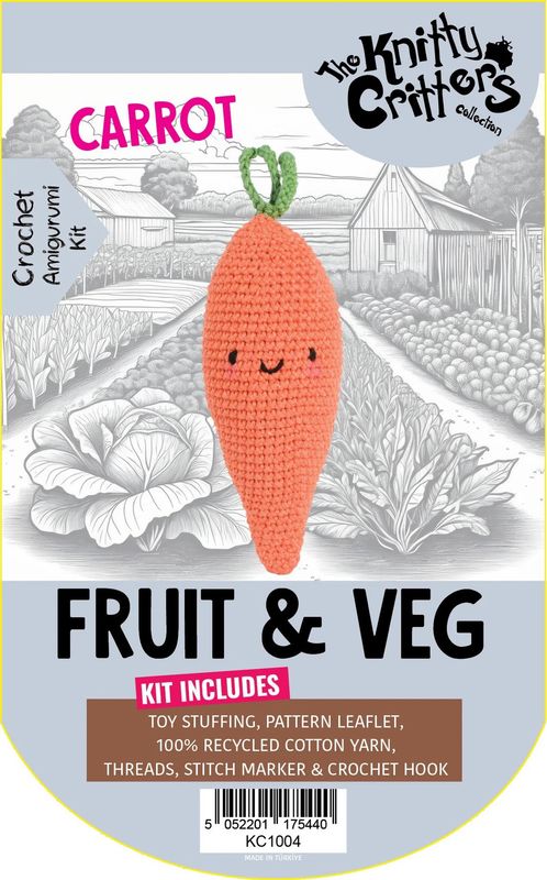 Hello Crafts - Knitty Critters - Pouch Pals - Fruit & Vegetable - Carrot - KC1004 - Amigurumi Crochet Kit - UndBrd