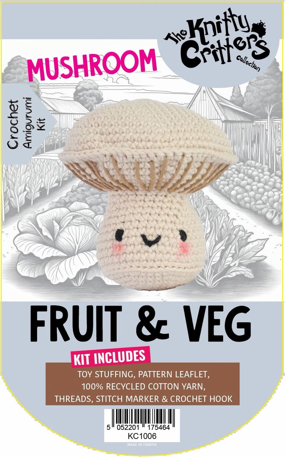 Hello Crafts - Knitty Critters - Pouch Pals - Fruit & Vegetable - Mushroom - KC1006 - Amigurumi Crochet Kit - UndBrd Hello Crafts - Knitty Critters - Pouch Pals - Fruit & Vegetable - Mushroom - KC1006 - Amigurumi Crochet Kit - UndBrd