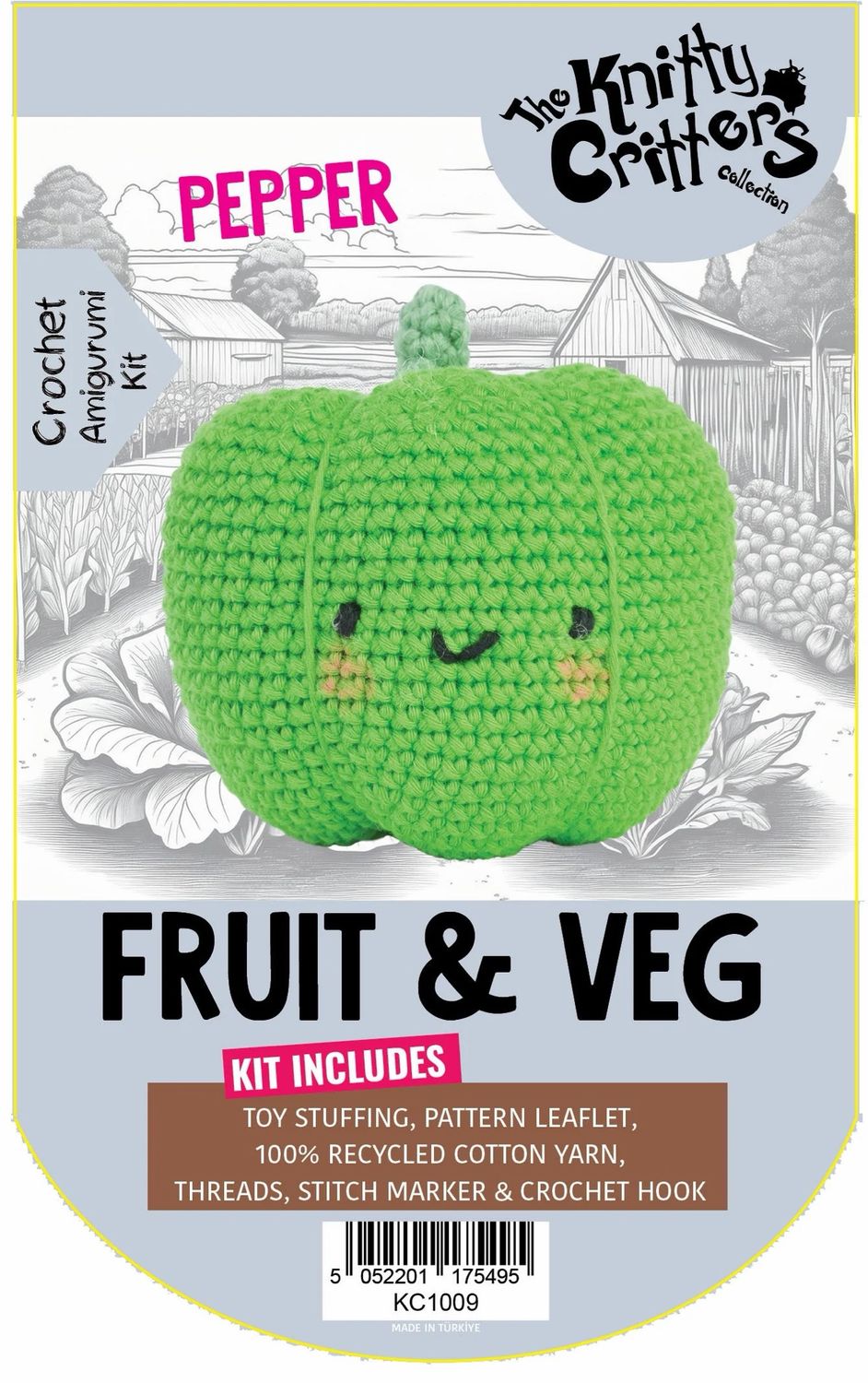 Hello Crafts - Knitty Critters - Pouch Pals - Fruit & Vegetable - Pepper - KC1009 - Amigurumi Crochet Kit - UndBrd Hello Crafts - Knitty Critters - Pouch Pals - Fruit & Vegetable - Pepper - KC1009 - Amigurumi Crochet Kit - UndBrd