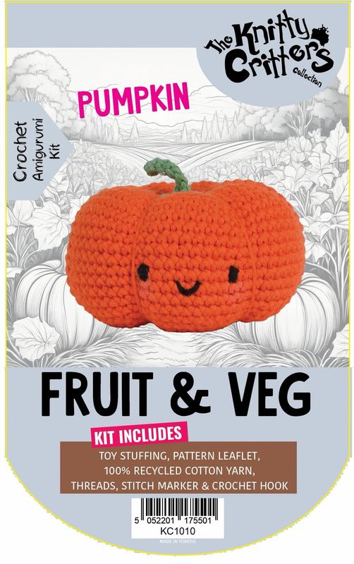 Hello Crafts - Knitty Critters - Pouch Pals - Fruit & Vegetable - Pumpkin - KC1010 - Amigurumi Crochet Kit - UndBrd