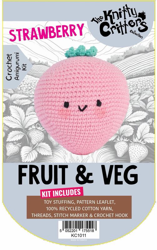 Hello Crafts - Knitty Critters - Pouch Pals - Fruit & Vegetable - Strawberry - KC1011 - Amigurumi Crochet Kit - UndBrd