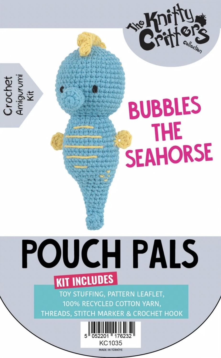Hello Crafts - Knitty Critters - Pouch Pals - Bubbles The Sea Horse - KC1035 - Amigurumi Crochet Kit - UndBrd