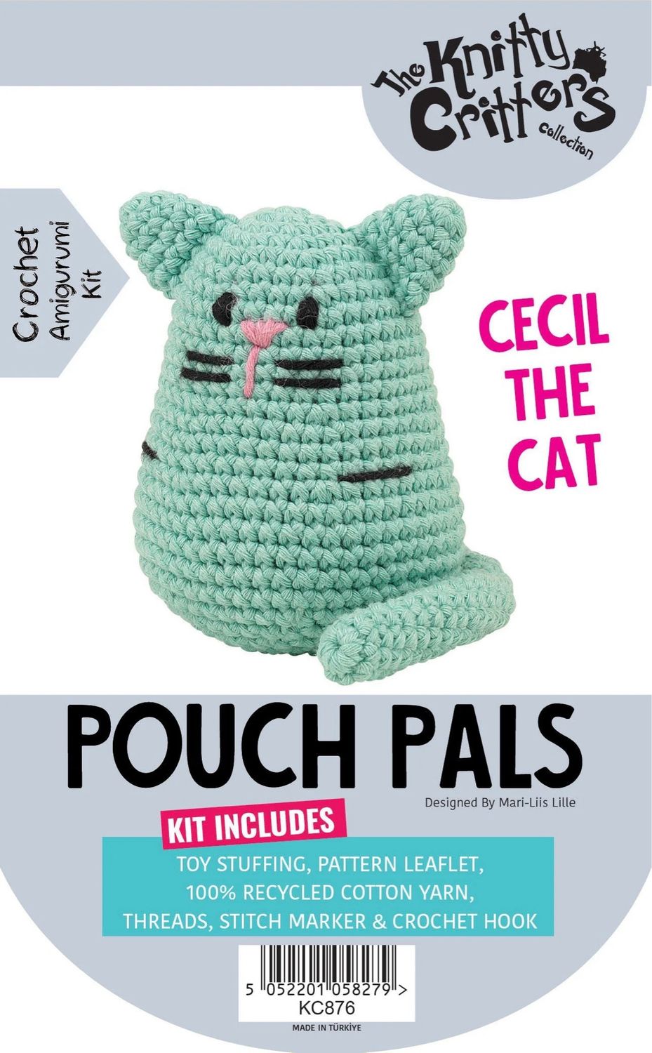 Hello Crafts - Knitty Critters - Pouch Pals - Cecil The Cat - KC876 - Amigurumi Crochet Kit - UndBrd
