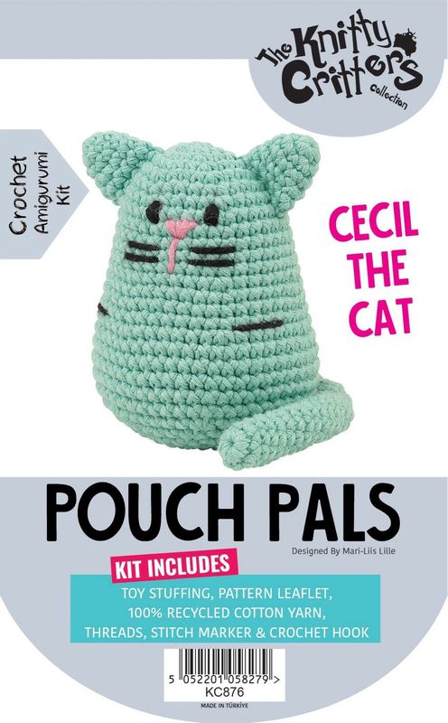 Hello Crafts - Knitty Critters - Pouch Pals - Cecil The Cat - KC876 - Amigurumi Crochet Kit - UndBrd