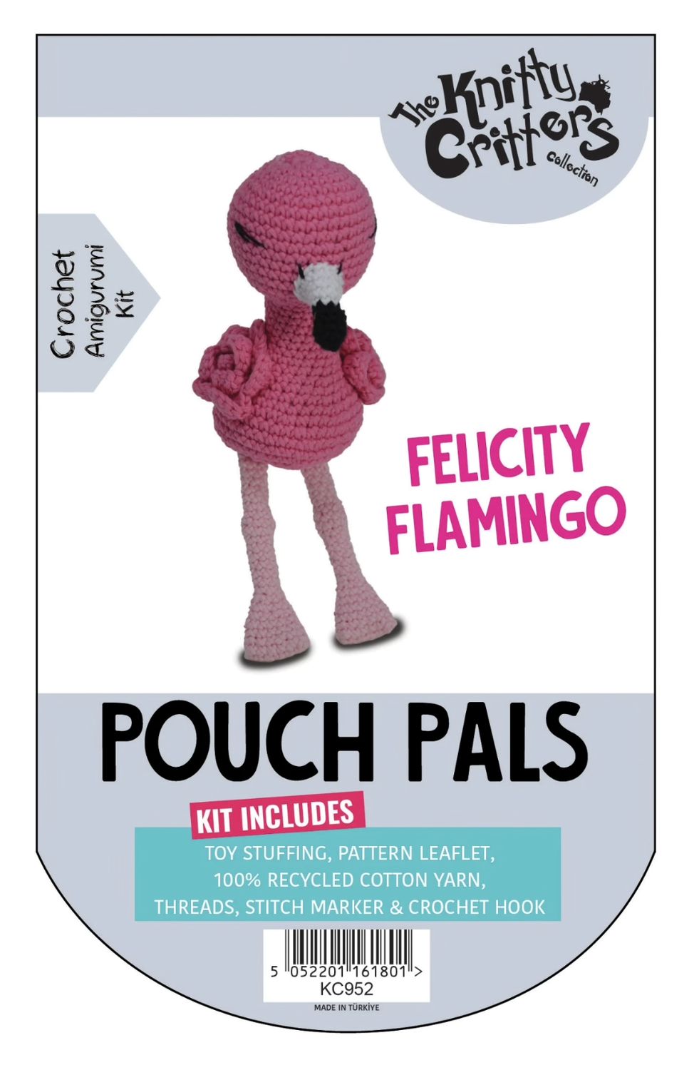 Hello Crafts - Knitty Critters - Pouch Pals - Felicity The Flamingo - KC952 - Amigurumi Crochet Kit - UndBrd