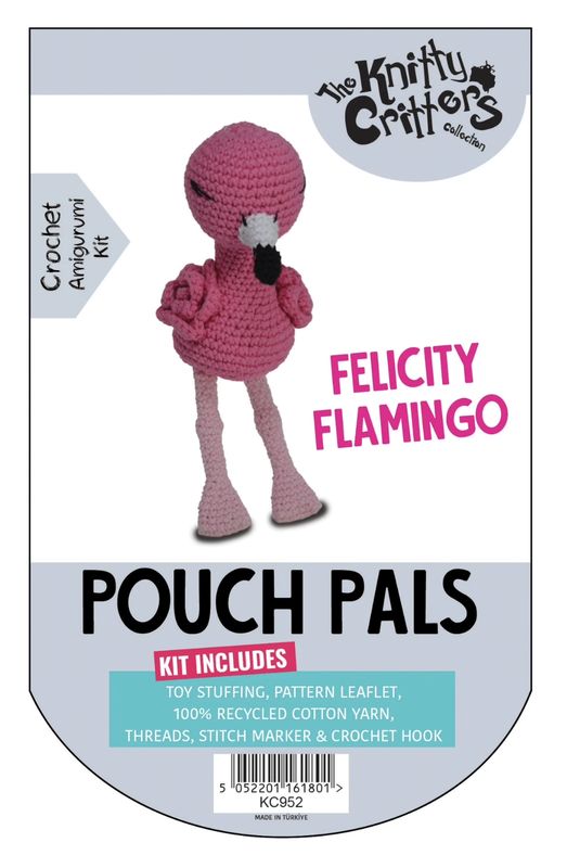 Hello Crafts - Knitty Critters - Pouch Pals - Felicity The Flamingo - KC952 - Amigurumi Crochet Kit - UndBrd