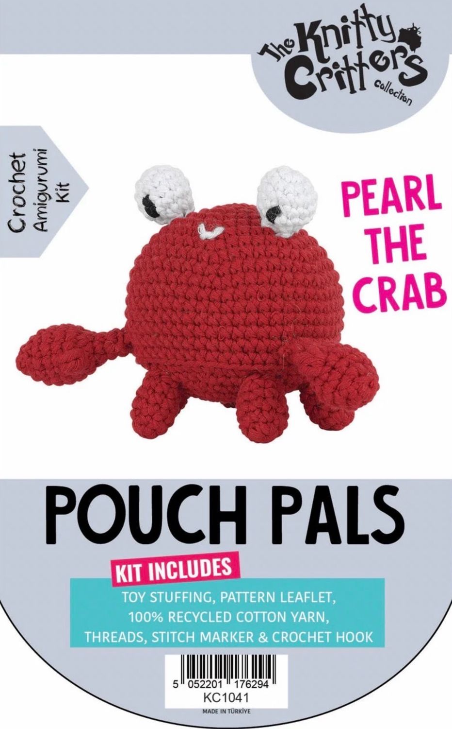Hello Crafts - Knitty Critters - Pouch Pals - Pearl The Crab - KC1014 - Amigurumi Crochet Kit - UndBrd