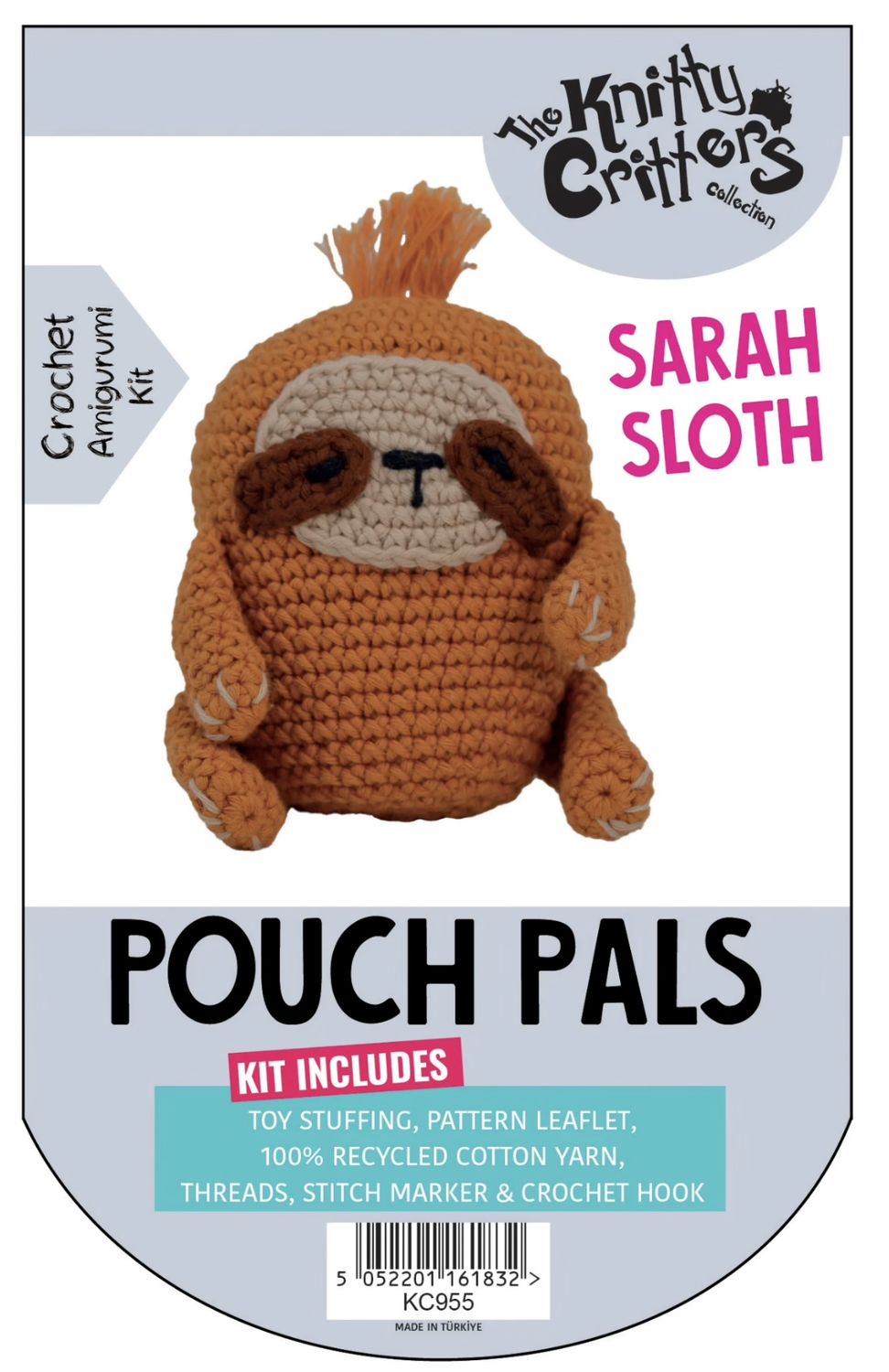 Hello Crafts - Knitty Critters - Pouch Pals - Sarah Sloth - KC955 - Amigurumi Crochet Kit - UndBrd