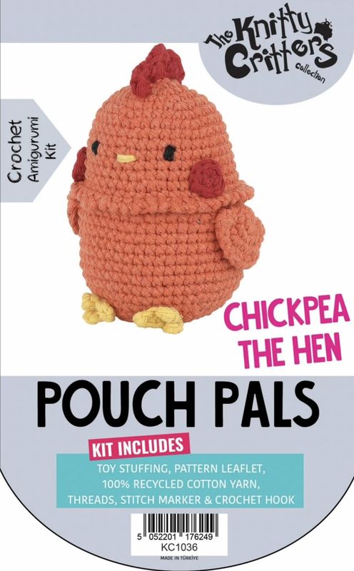 Hello Crafts - Knitty Critters - Pouch Pals - Chickpea The Hen - KC1036 - Amigurumi Crochet Kit - UndBrd