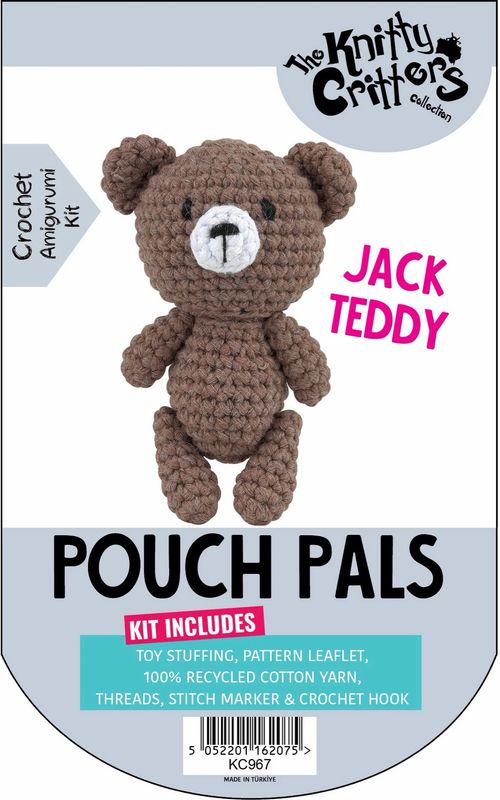 Hello Crafts - Knitty Critters - Pouch Pals - Jack The Teddy - KC967 - Amigurumi Crochet Kit - UndBrd