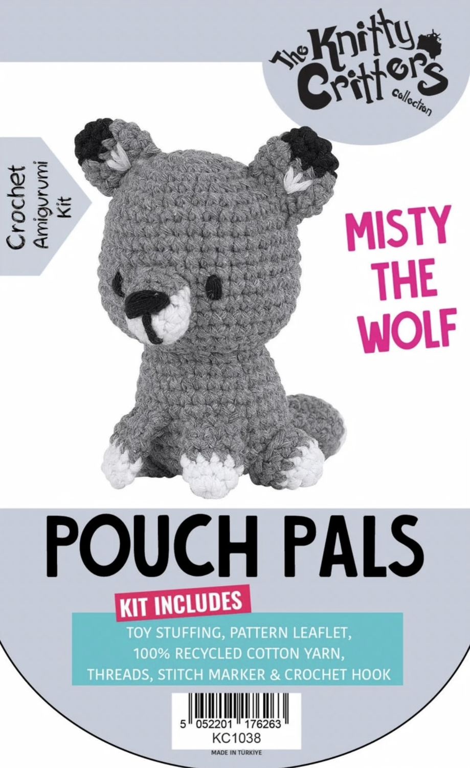 Hello Crafts - Knitty Critters - Pouch Pals - Misty The Wolf - KC1038 - Amigurumi Crochet Kit - UndBrd