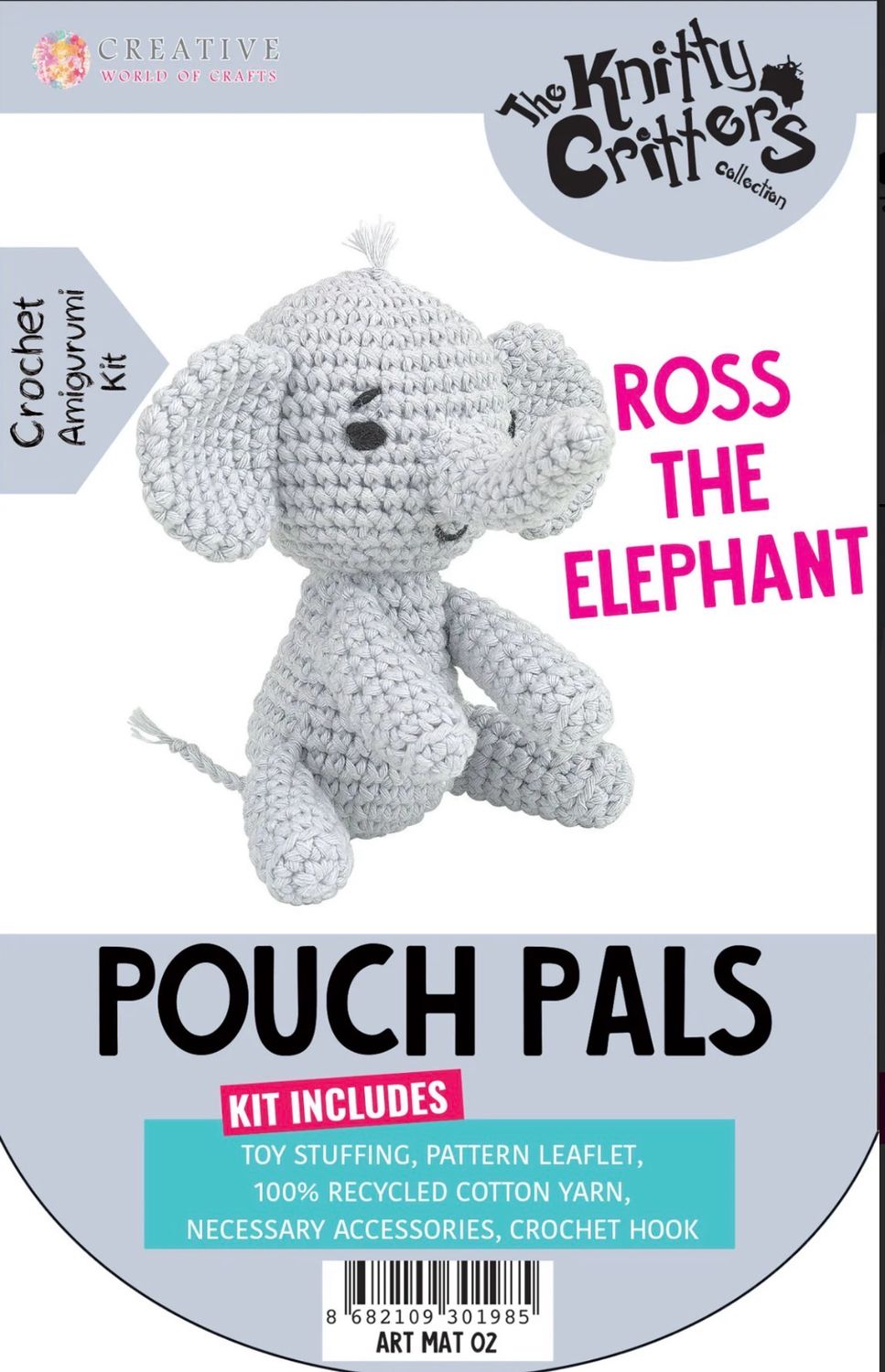 Hello Crafts - Knitty Critters - Pouch Pals - Ross The Elephant - KC790 - Amigurumi Crochet Kit - UndBrd