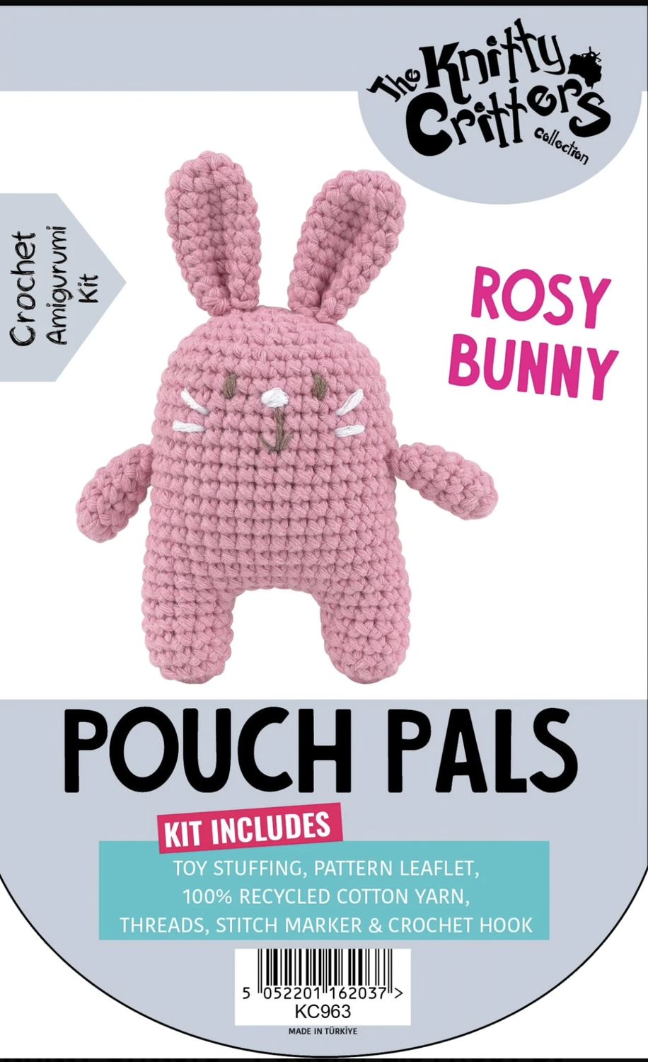 Hello Crafts - Knitty Critters - Pouch Pals - Rosy Bunny - KC963 - Amigurumi Crochet Kit - UndBrd