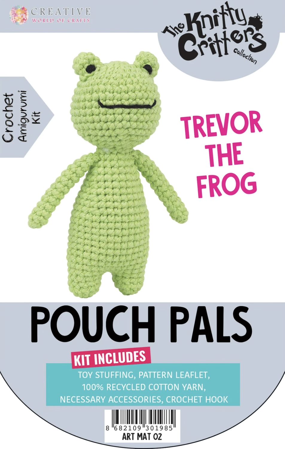 Hello Crafts - Knitty Critters - Pouch Pals - Trevor The Frog - KC792 - Amigurumi Crochet Kit - UndBrd