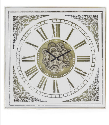 Square Antique Mirrored Wall Clock With Moving Gears