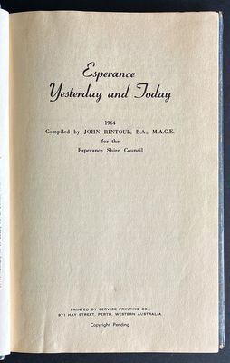 Esperance Yesterday and Today by John Rintoul