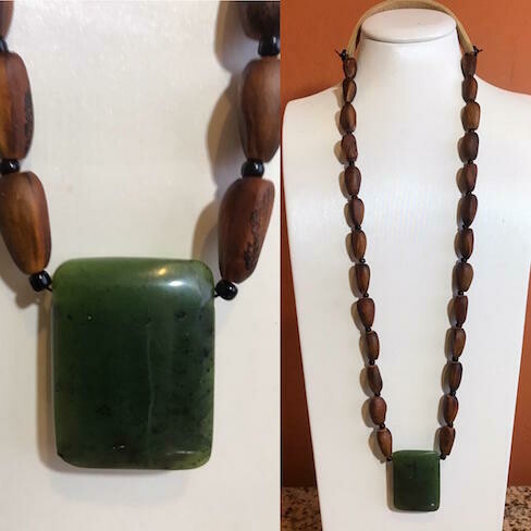 California Digger Pine Nut necklace w/ Jade Pendant.