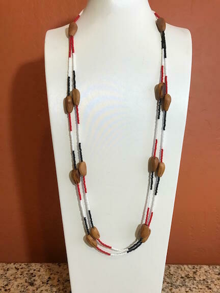 Digger Pine Nuts w/ Blk, Wht &amp; Red Seed Beads