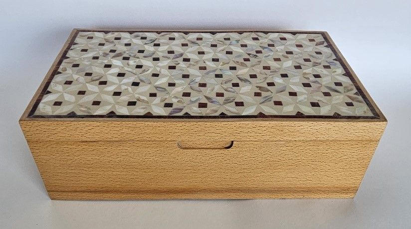 Wooden Zaan box with mother of pearl.D
