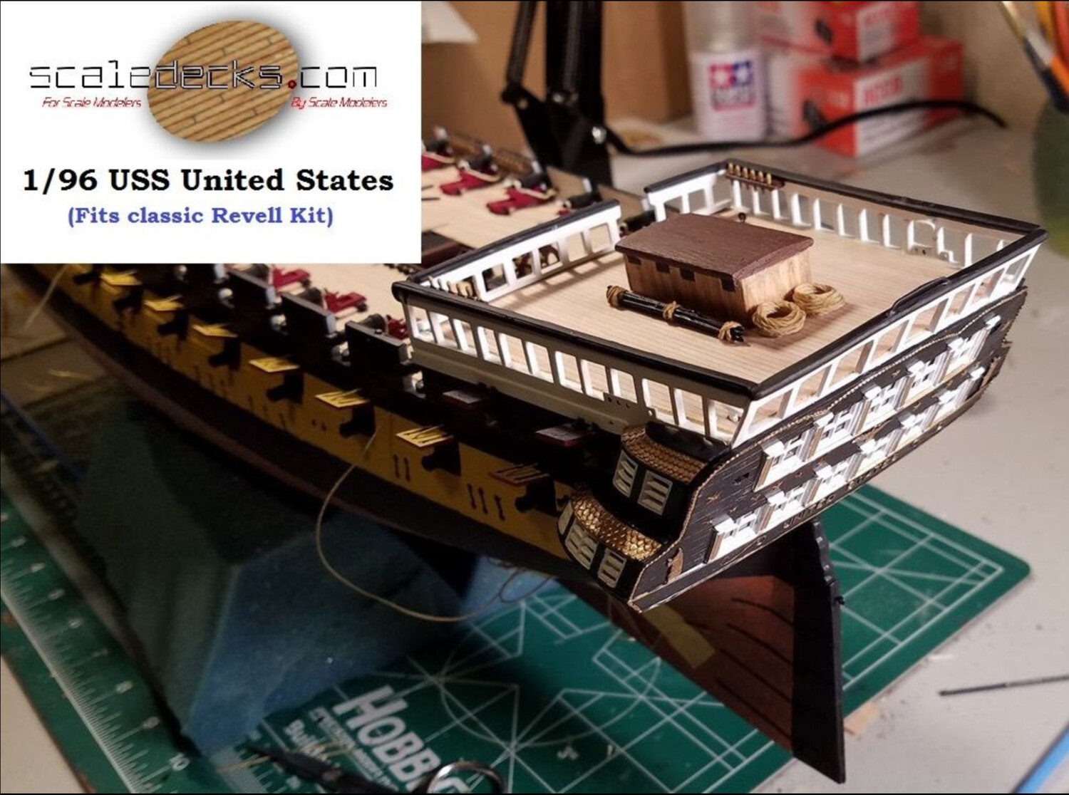 LCD-12 Wood Deck for 1/96 USS United States by Scaledecks fits Revell kit 