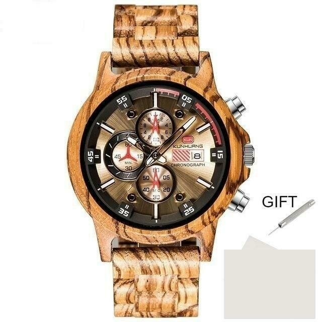 Men&#39;s Luxury Wooden Chronograph Sport Outdoor Quartz Watch