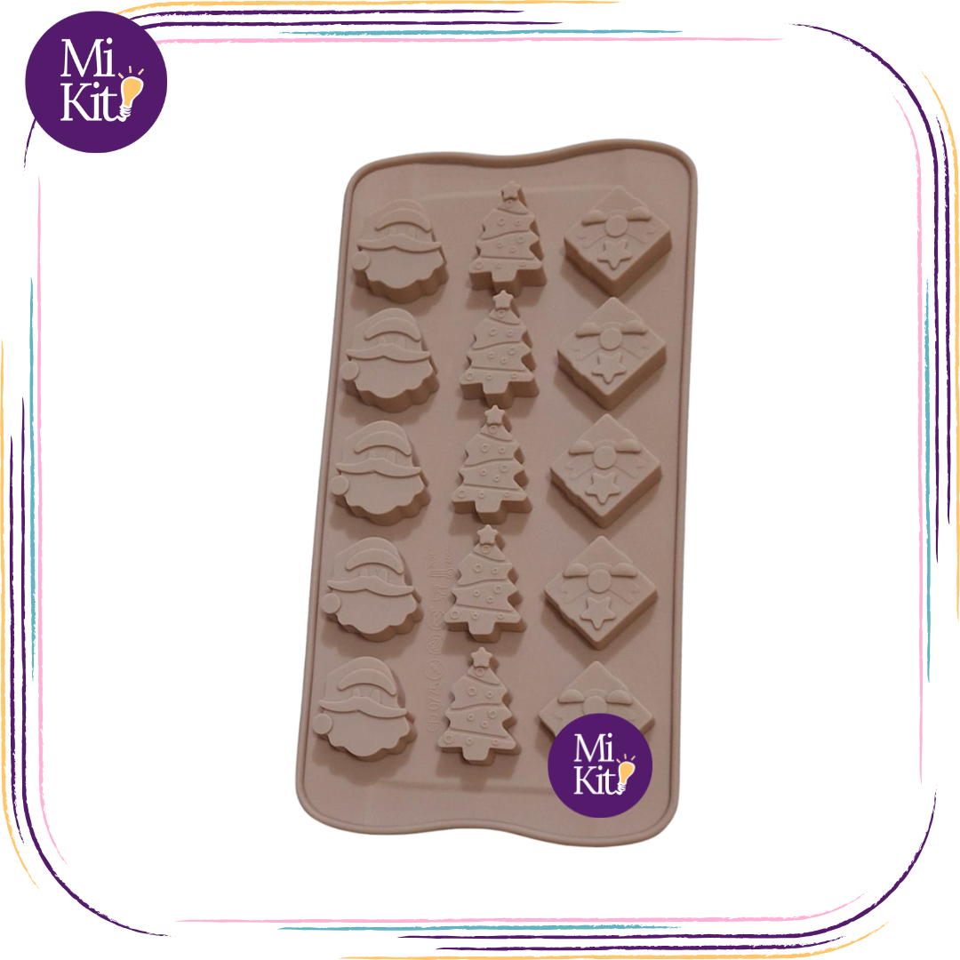 Molde de silicón navideño pino santa y regalo