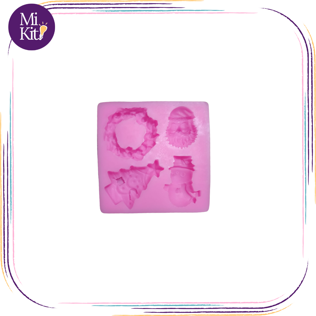 Molde de silicón navideño mini (santa, frosty, rosca navideña y pino)