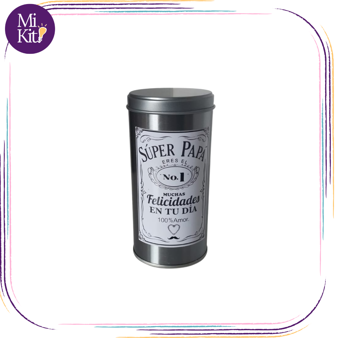 Recipiente metálico 15 oz. con tapadera Súper papá