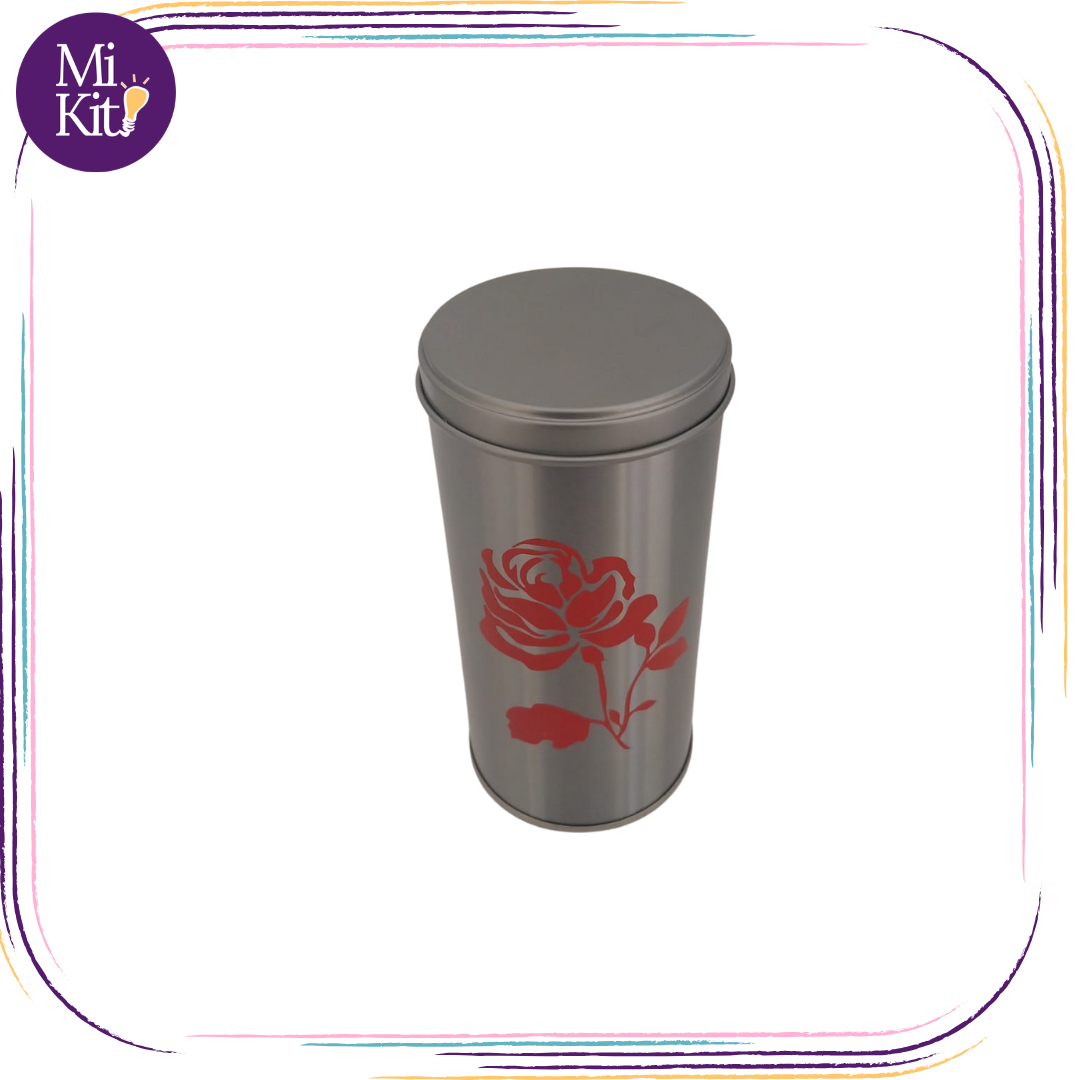 Recipiente metálico 15 oz. con tapadera rosa roja