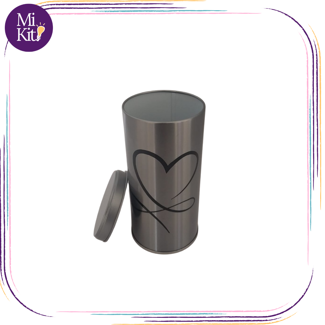 Recipiente metálico 15 oz. con tapadera corazón (negro)
