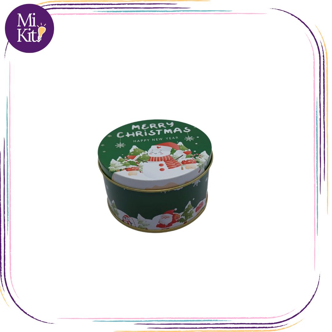 Recipiente metálico cilíndrico navideño verde