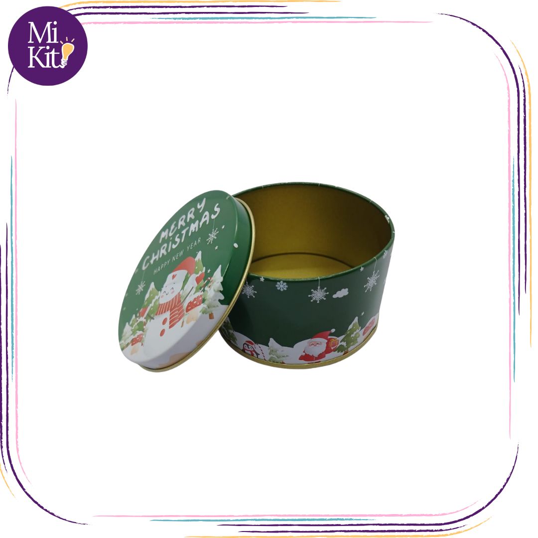 Recipiente metálico cilíndrico navideño verde