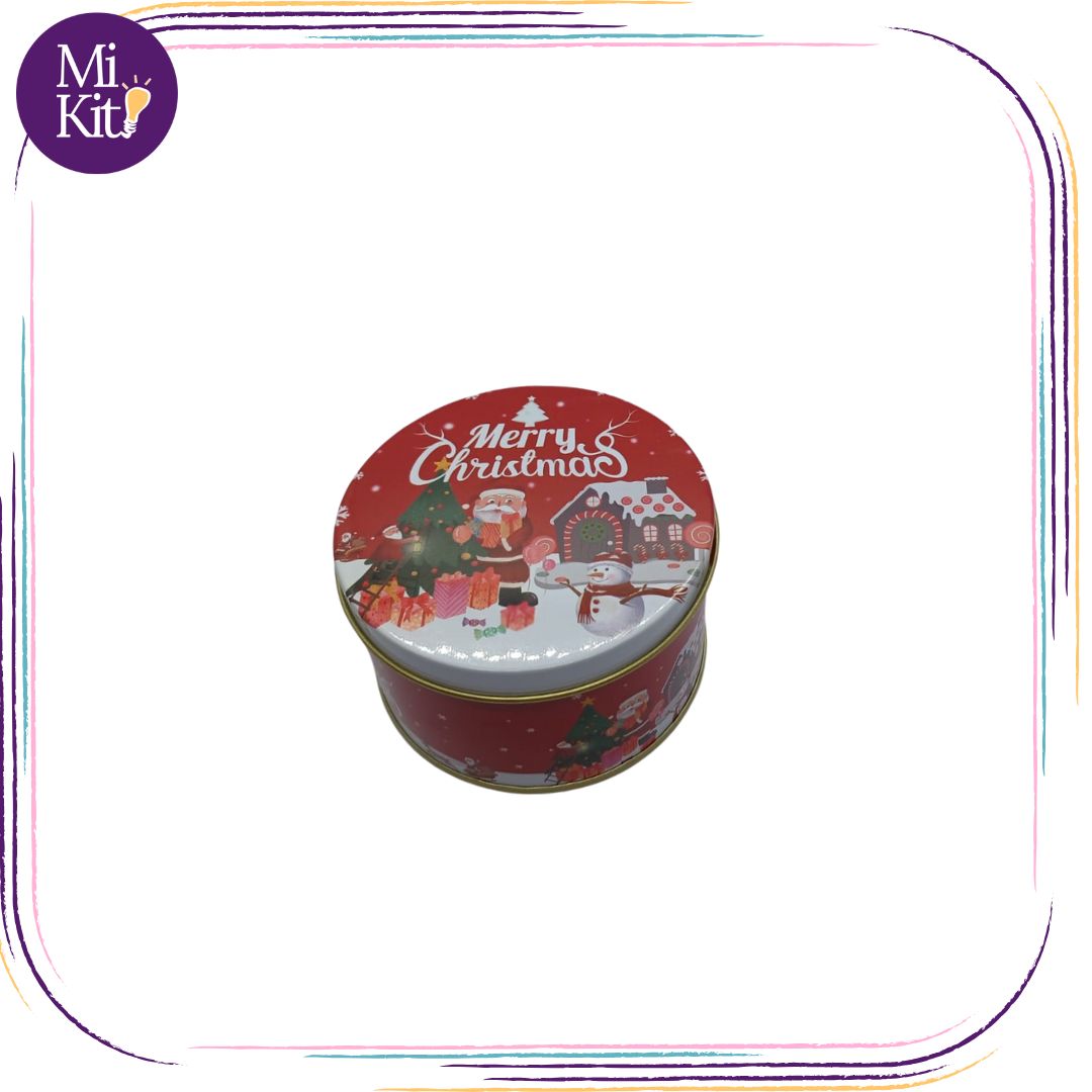 Recipiente metálico cilíndrico navideño corinto