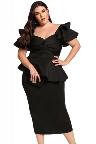 Tiered Sleeve Twisted Peplum Dress