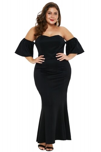 Sexy Strapless Drop Shoulder Maxi Dress with Ruffles (2 color options)