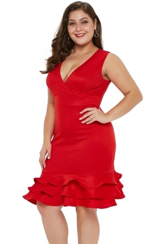 Red V Neck Sleeveless Dress