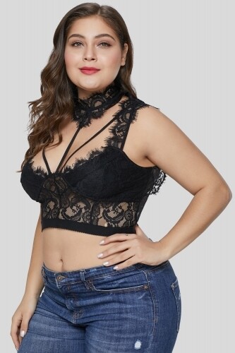 Sexy Black Lace hollow-out  Choker Bralette
