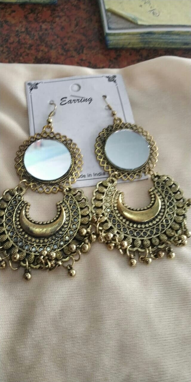 Golden mirror jhumka