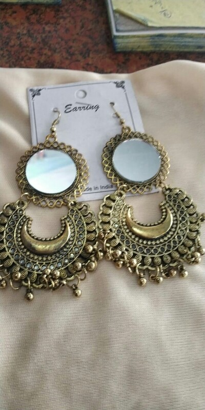 Golden mirror jhumka