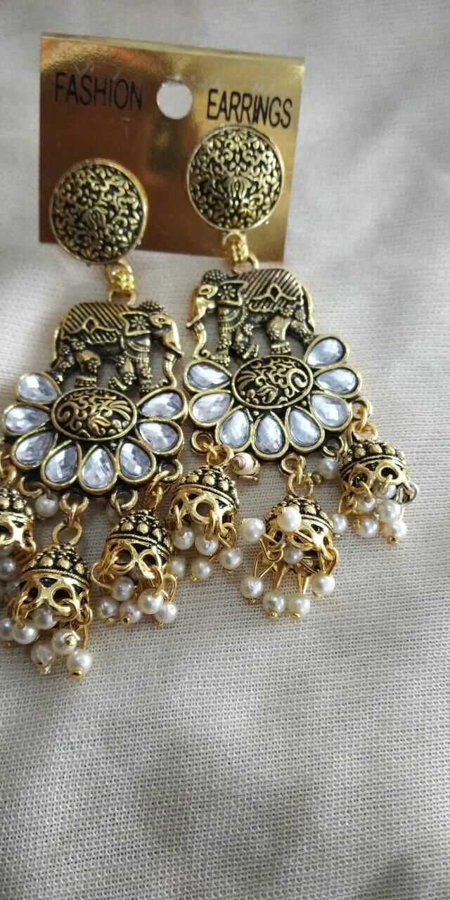 Elephant golden ethnic jhumki