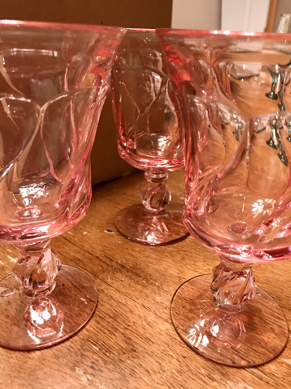 Antique pink glass goblets